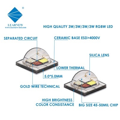 12W SMD5050 RGBW-Chips 350mA 620-630nm 520-530nm 460-470nm 3000K für Bühnenbeleuchtung