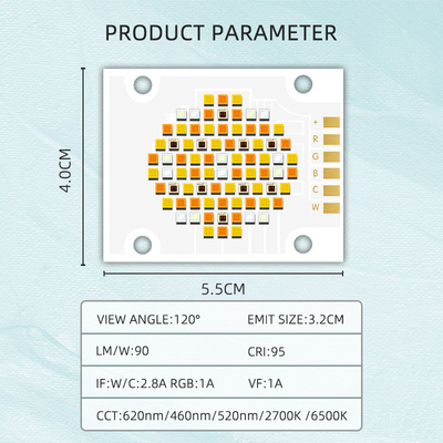 180W Fünffarbige COB LED-Chips RGBCW Hochleistungs-LED-Chip VF 24V EMIT Größe 32mm Steckdose