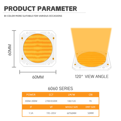 High Power Bi Color 300W 6060 Flip Chip Custom Cob Led Chip für kommerzielle Led-Leuchte Bühnenlicht