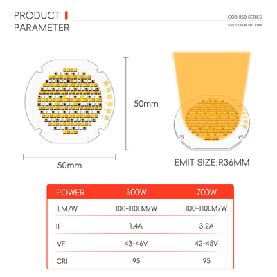 300w 700w Hochleistungs-Hochlicht R50 COB Fünffarbige LED-Quelle Anpassbar VF 42-46V LM/W 95
