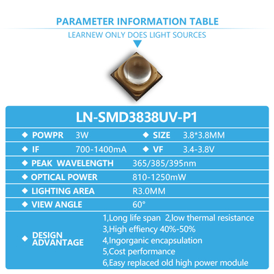 3W UVA LED Chip 365nm Wellenlänge 3,8x3,8mm Größe