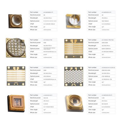 UV LED Chip 1W-50W Hochleistungs-SMD für industrielle Aushärtung 50000 Stunden Lebensdauer