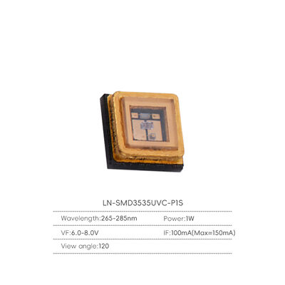 1W 3535 UVC LED Lamp Perle Tief ultraviolette Sterilisation Verfestigung Schrank Desinfektion Aussendefarbe Wellenlängen 250-280nm