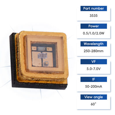 1W 3535 UVC LED Lamp Perle Tief ultraviolette Sterilisation Verfestigung Schrank Desinfektion Aussendefarbe Wellenlängen 250-280nm
